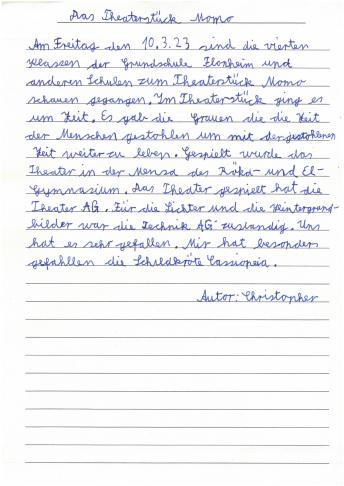 Bericht von Christopher: Das Theaterstück Momo