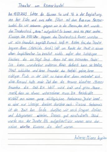 Bericht von Milena und Angelina: Theater am Römerkastel