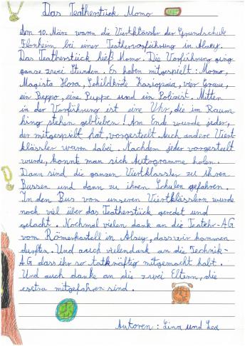 Bericht von Lina und Lea: Das Theaterstück Momo