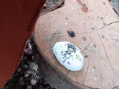 Bewegungsstein liegt auf einem Baumstumpf